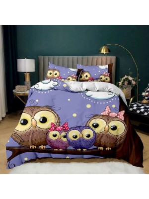 Set Copri Piumone Lenzuolo Federe Copripiumino Gufi Owls Duvet Cover BED0054H